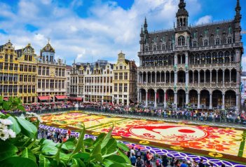 Belgický květinový koberec na náměstí z balkónu - Belgie